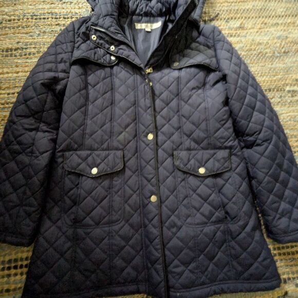 Larry Levine Eggplant Quilted Hooded Puffer Coat L L/S Snap Front Warm Winter Ja - Picture 6 of 11